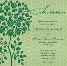 Rose Tree Wedding Invitation on Green Background