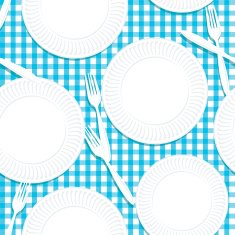 Picnic Table Plates And Utensils Seamless Pattern