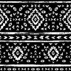 White aztec ornaments on black geometric ethnic seamless pattern vector