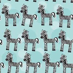 Zebra Seamless pattern with funny cute animal on blue background