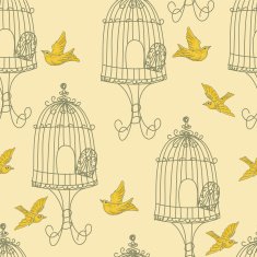 Scribble Birdcages And Birds Seamless Pattern