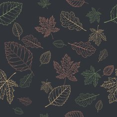 Seamless pattern with autumn leaves outlines on dark water
