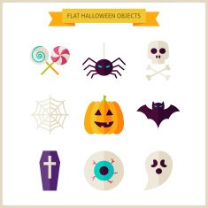 Flat Halloween Trick or Treat Objects Set