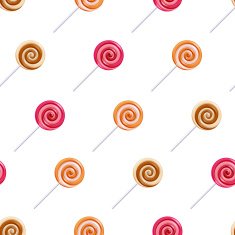 Assorted lollipop spiral candies seamless background