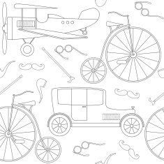 Linear seamless pattern with retro symbols