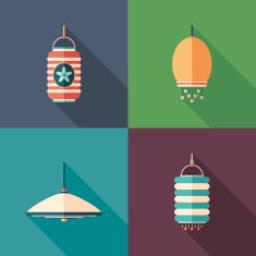 Modern lamps flat square icons with long shadows