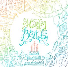 Hand-drawn Happy Birthday square background N2