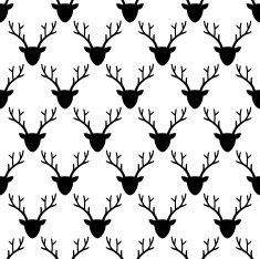 Deer head silhouette seamless pattern in black and white