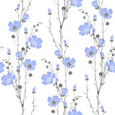 Vector seamless pattern with flax flowers