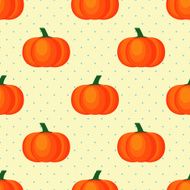 Seamless vector pattern with pumpkins on polka dots background