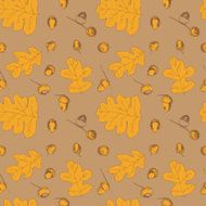 Seamless pattern with different fall oak leafs and acorn