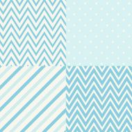 Set of four blue and white seamless geometric patterns Vector