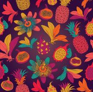 Vintage seamless tropical flowers with pineapple