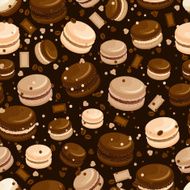 Chocolate macaroon and coffee seamless background
