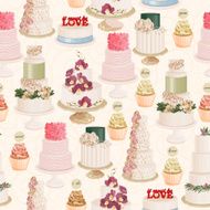 Seamless vector pattern with different wedding cakes