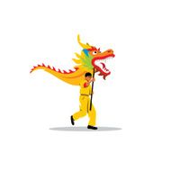 Chinese dragon and a man dancing in traditional festival sign