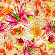 Seamless pattern Tropical exotic flowers drawn in pencil and watercolo