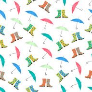 Seamless colorful background made of umbrella and rubber boots