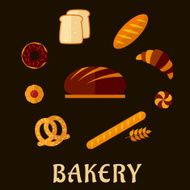 Bakery flat icons with breads and pastry