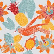 Seamless tropical floral pattern with humming birds