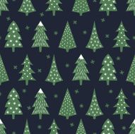Seamless retro Christmas pattern - varied Xmas trees stars snowflakes