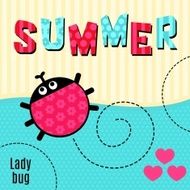 Card ladybug red that says summer vector illustration N2