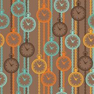 Seamless retro pattern with watches in flat style