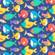 Seamless pattern of different kind sea multicolored fishes