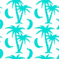 Seamless pattern with silhouettes coconut palm trees and bananas