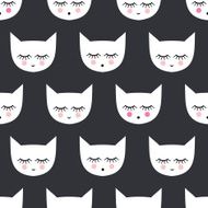 Seamless pattern with white smiling sleeping cats