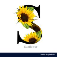 Letter S vector alphabet with sunflower ABC concept