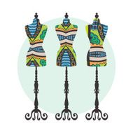 Vector vintage tailor&#039;s dummy set with decorative ethnic ortament N2