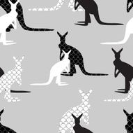 Seamless Background made of kangaroo in black and white colors