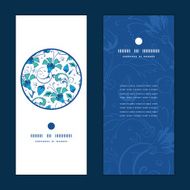 Vector blue green swirly flowers vertical round frame pattern invitation