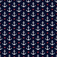 Nautical seamless pattern with anchors and hearts