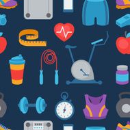 Sports seamless pattern with fitness icons in flat style N2