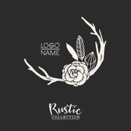 Rustic premade typographic logo with flowers branches and feathers