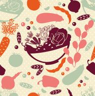 Seamless pattern with vector silhouettes of artistic vegetables