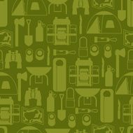 Tourist seamless pattern with camping equipment in flat style