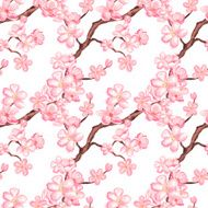 Watercolor seamless pattern with blossom sakura cherry tree