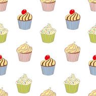 Delicious colorful cupcakes on white background seamless pattern N2