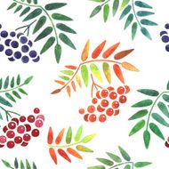 Watercolor leaves and berries seamless pattern