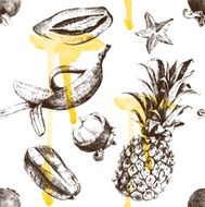 Hand drawn tropical fruits seamless