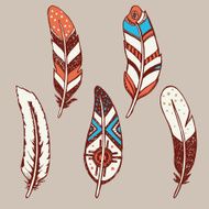 Hand drawn vector feathers set