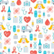 Seamless pattern with flat medical icons