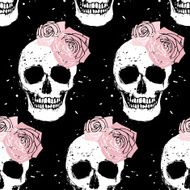 Grunge skull and rose seamless pattern