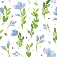 Vector watercolor blue flowers seamless pattern