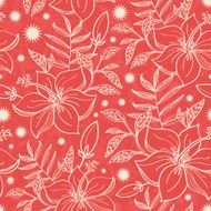 Vector red and beige tropical floral seamless pattern background
