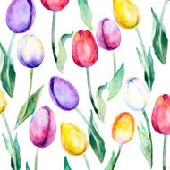 Flower background tulips over white Floral spring Vector pattern
