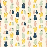 Seamless colorful background made of cats in different poses